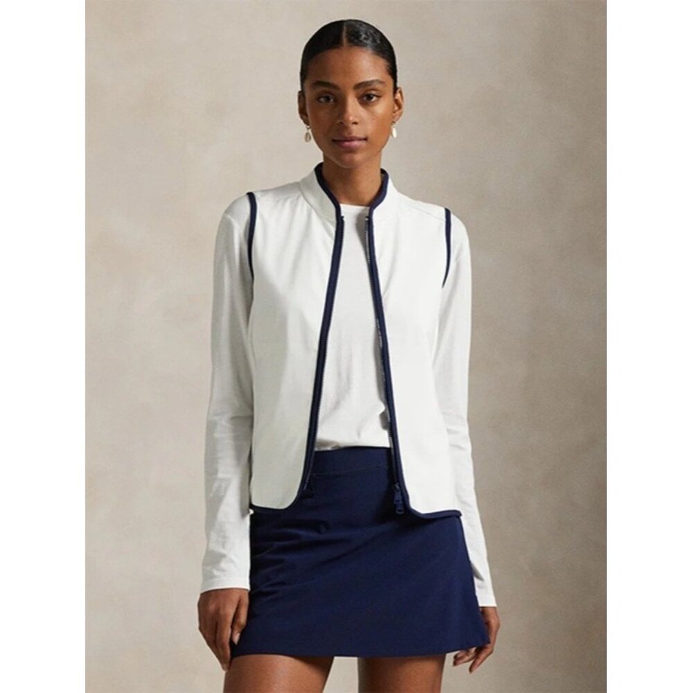 NEW RLX Ralph Lauren Women's MEDIUM French Terry Vest WHITE Full-Zip Stretch